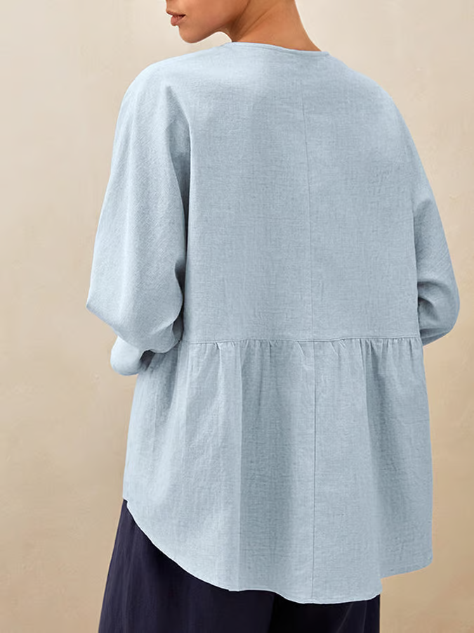 Isobel | Linen Crew Neck Casual Long Sleeve Top