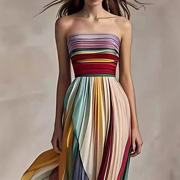 Serena | Vibrant Strapless Color Print Dress