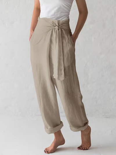 Seren | Lace-Tie Cotton Linen Trousers