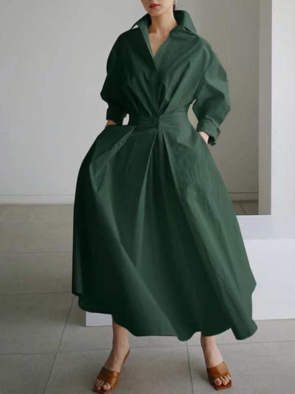 Liora | Lapel Maxi Shirt Dress with Pockets