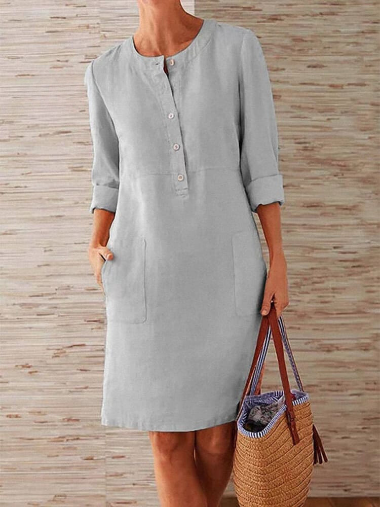 Isla | Cotton & Linen Round Neck Dress