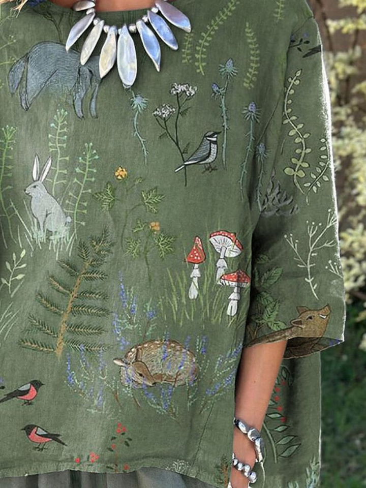 Daphne | Woodland Animals Pattern Cotton Linen Shirt