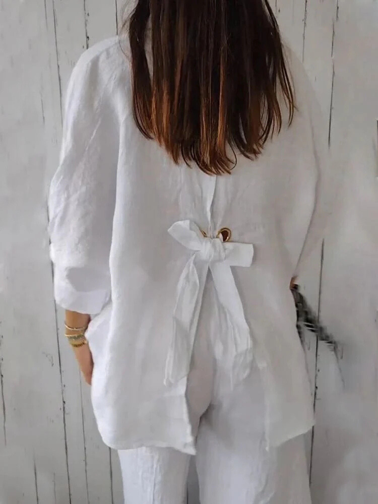 Amelia | Cotton Linen Tie-Back Shirt