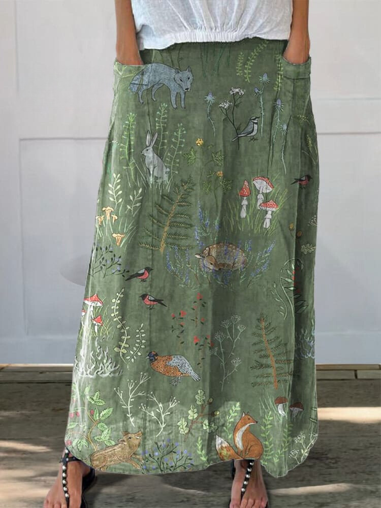 Felicity | Woodland Animals Linen Pocket Skirt