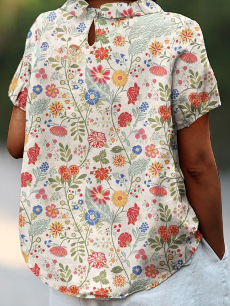 Charlotte | Floral Art Cotton Linen Shirt