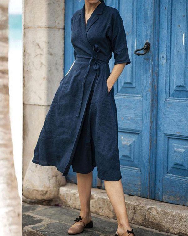 Fleur | Cotton Linen Belted Lapel Dress