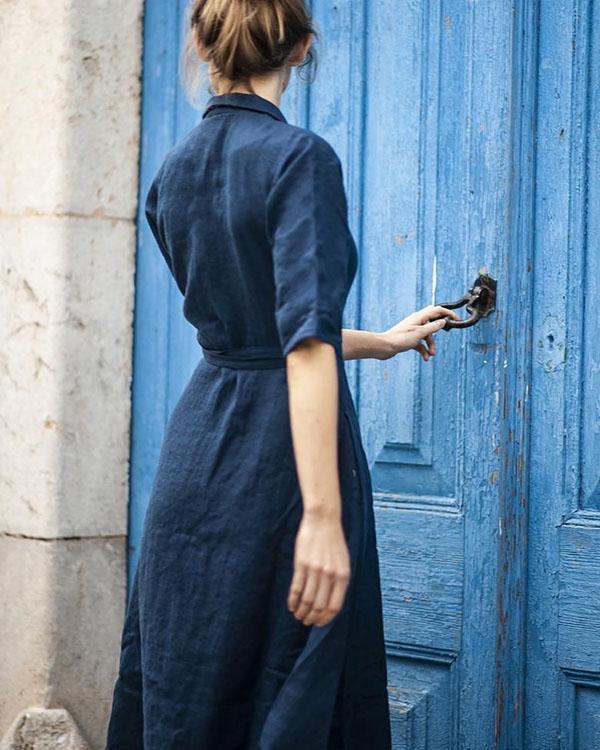 Fleur | Cotton Linen Belted Lapel Dress