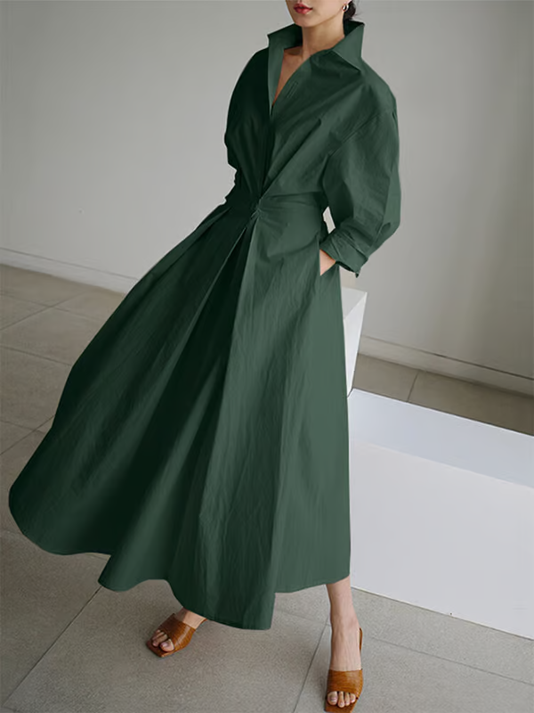 Liora | Lapel Maxi Shirt Dress with Pockets