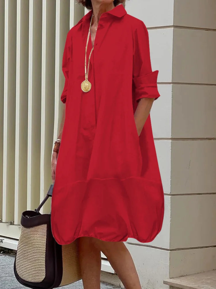 Marigold | Relaxed Fit Long Sleeve Midi Shirt Dress