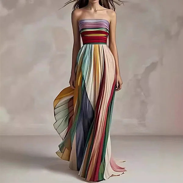 Serena | Vibrant Strapless Color Print Dress