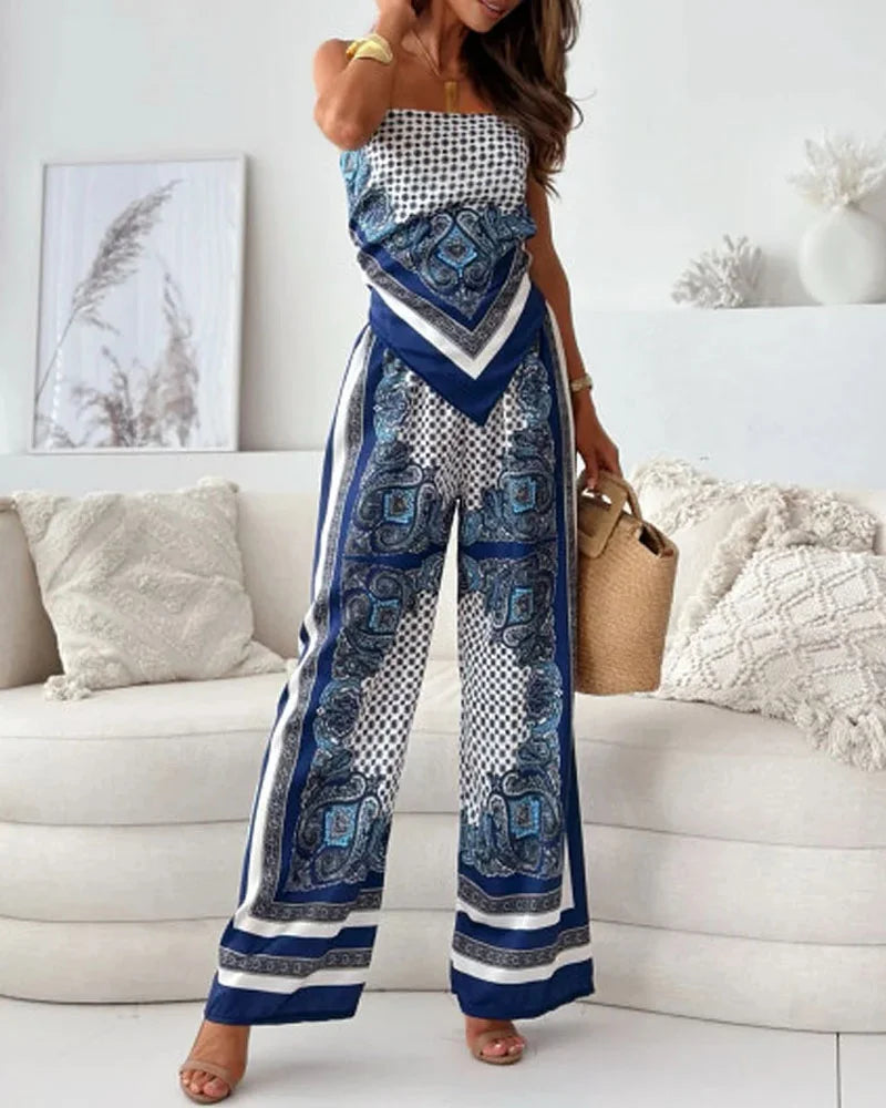 Elise | Printed Lace-Up Vest & Pants Set