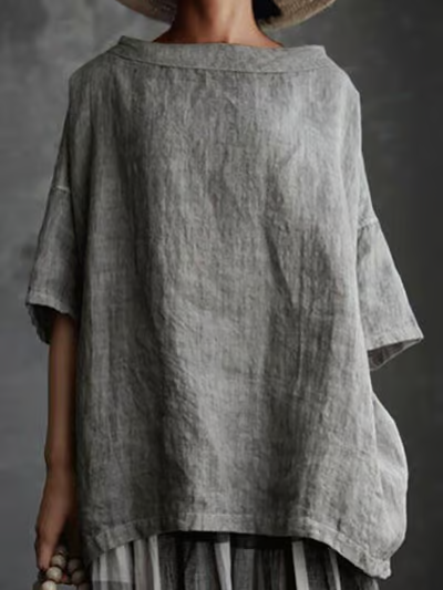 Leah | Round Collar Cotton Linen Shirt