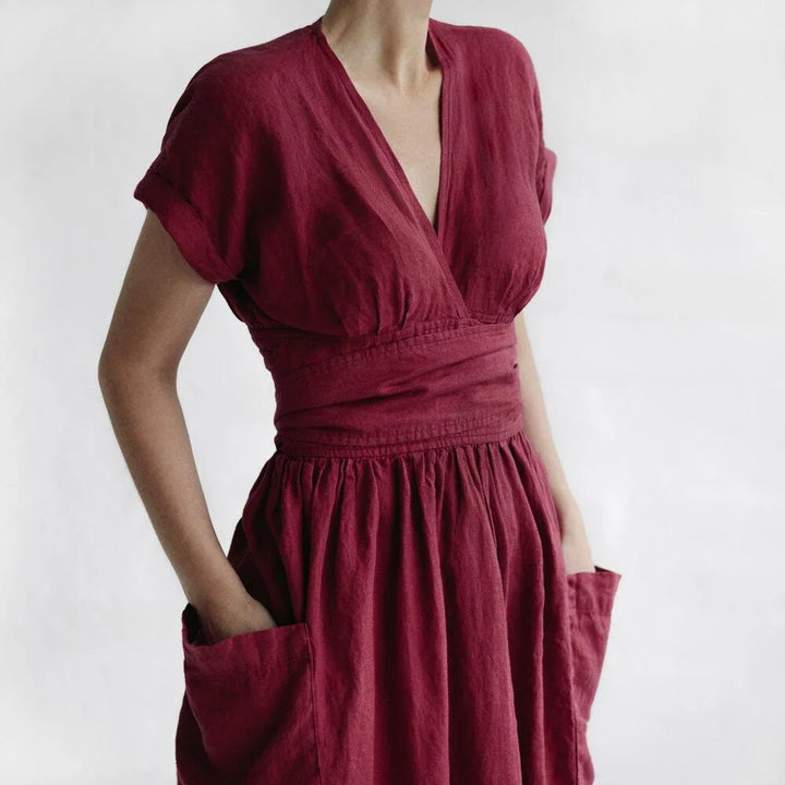 Ines | Solid Color Cotton Linen Strappy Dress