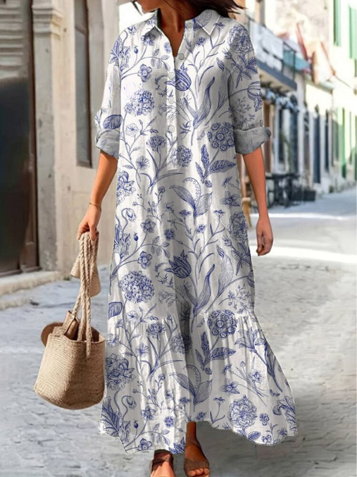 Florence | Blue & White Floral Pocket Cotton Dress