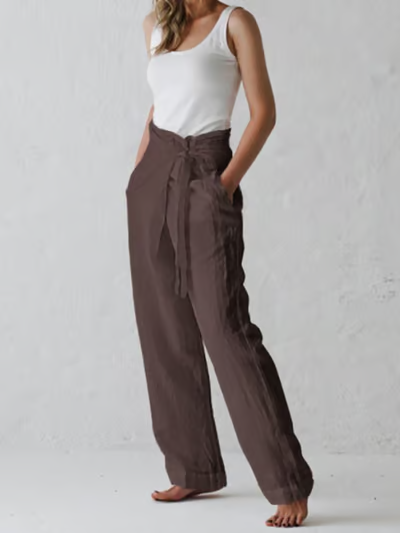 Seren | Lace-Tie Cotton Linen Trousers