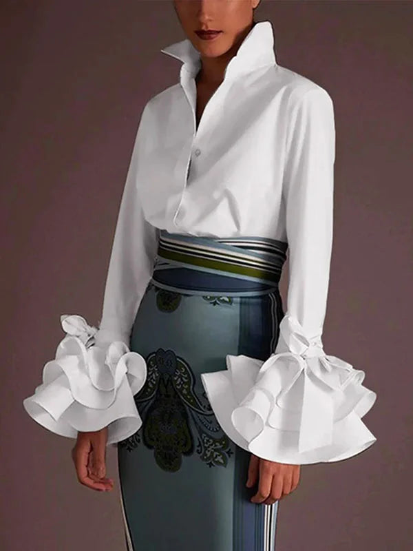 Elowen | Bow-Tied Flared Sleeve Lapel Blouse