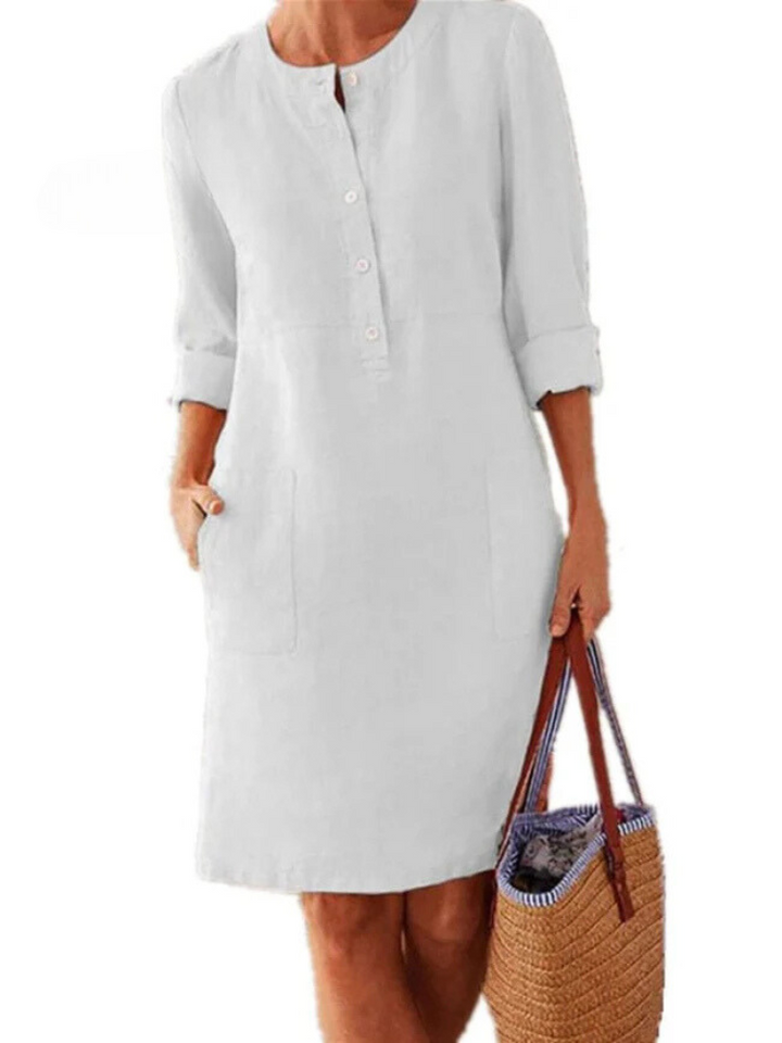 Isla | Cotton & Linen Round Neck Dress