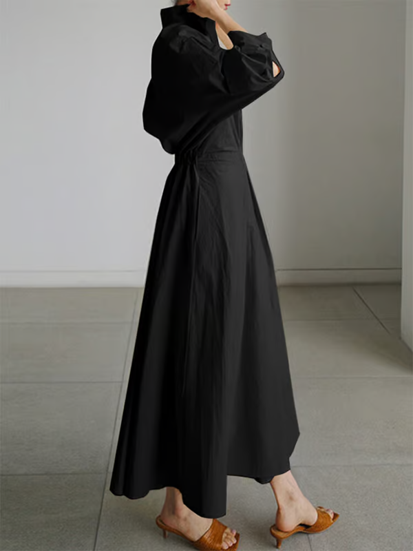 Liora | Lapel Maxi Shirt Dress with Pockets