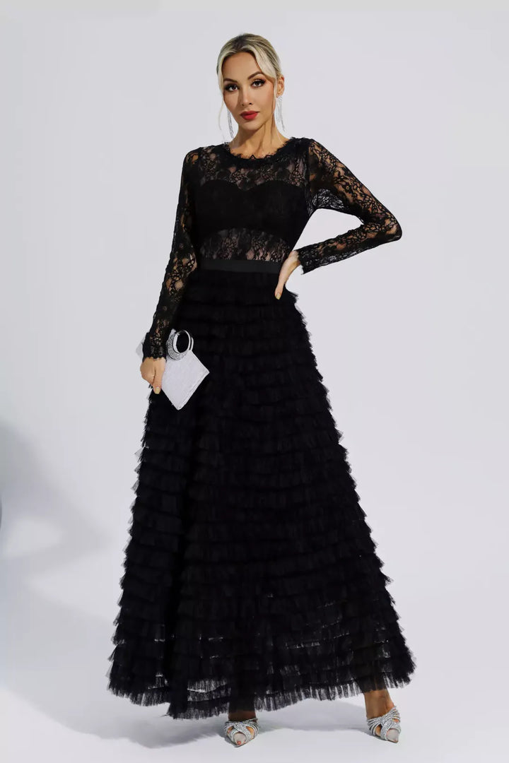 Dulcie | Black Hollow Lace A-line Maxi Dress