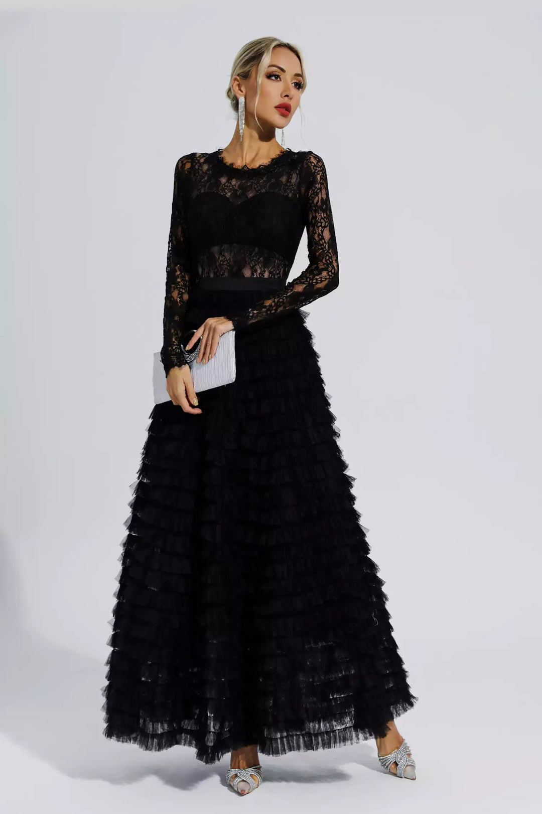 Dulcie | Black Hollow Lace A-line Maxi Dress