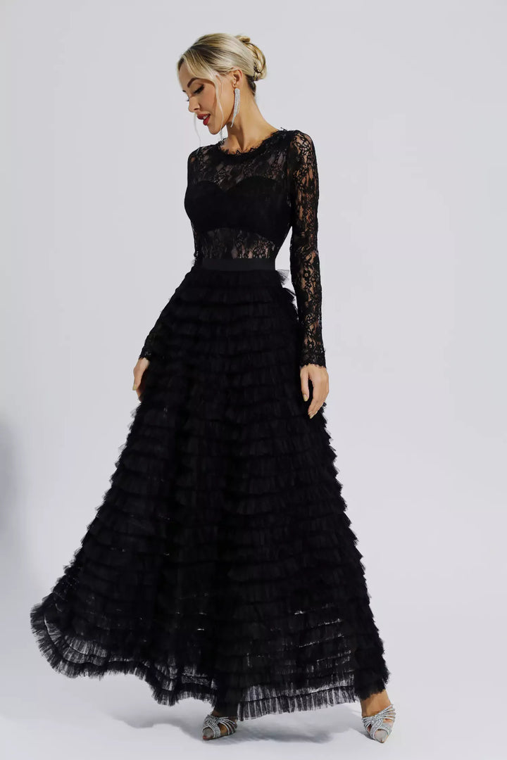 Dulcie | Black Hollow Lace A-line Maxi Dress