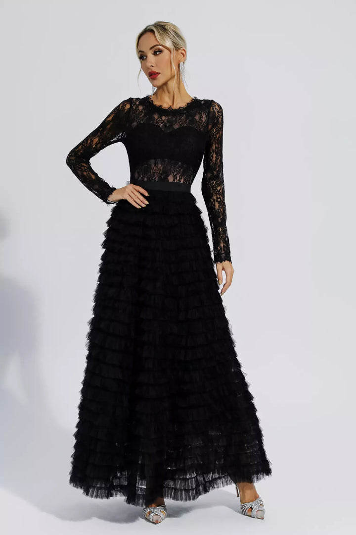 Dulcie | Black Hollow Lace A-line Maxi Dress