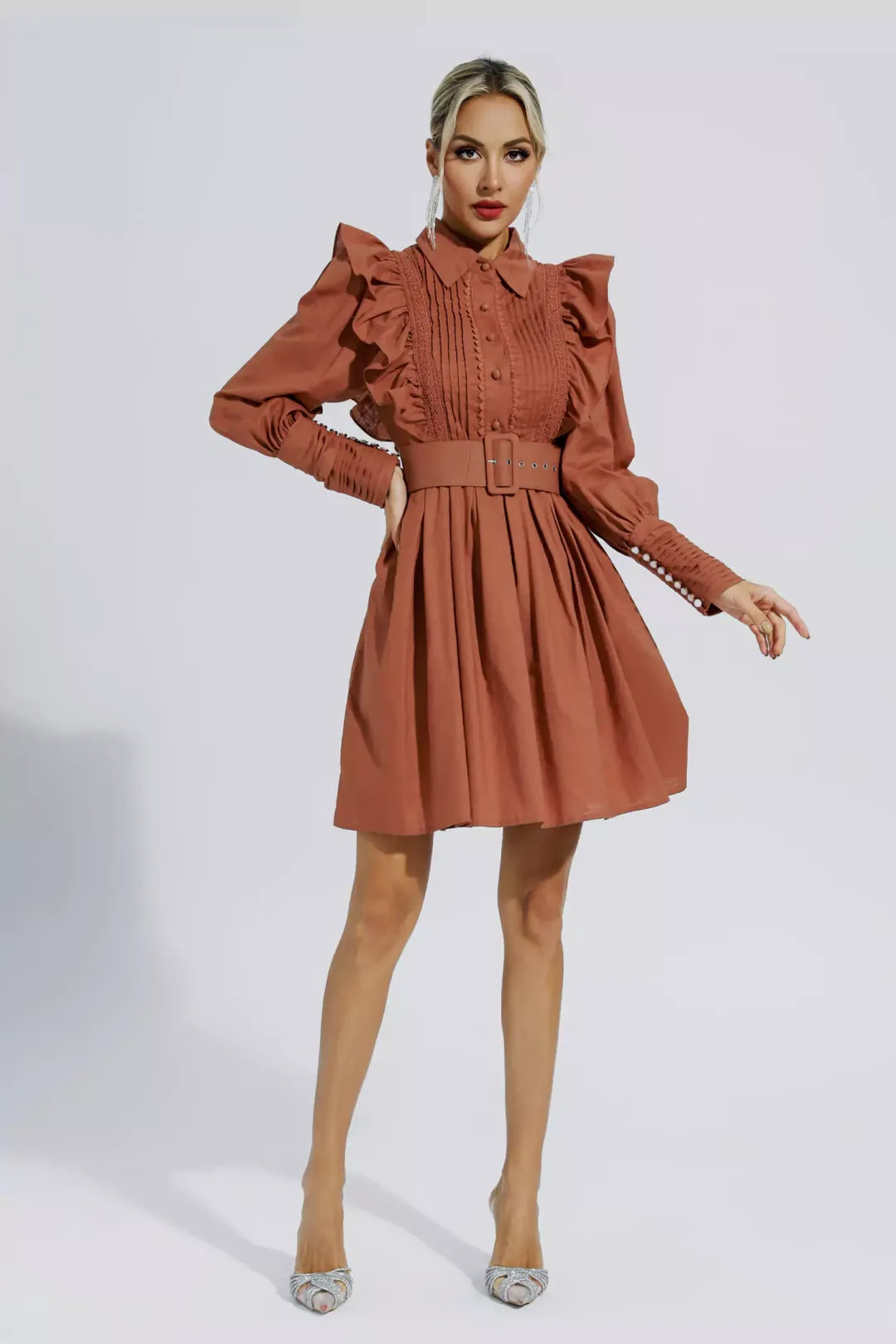 Lowanna | Brown Ruched Mini Dress