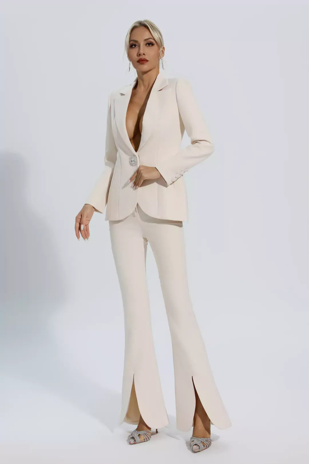 Merryn | Ivory White Long Sleeve Blazer Set