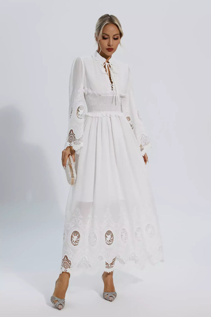 Blythe | White Long Sleeve Lace Maxi Dress