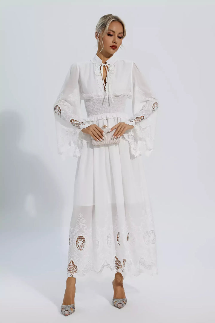 Blythe | White Long Sleeve Lace Maxi Dress