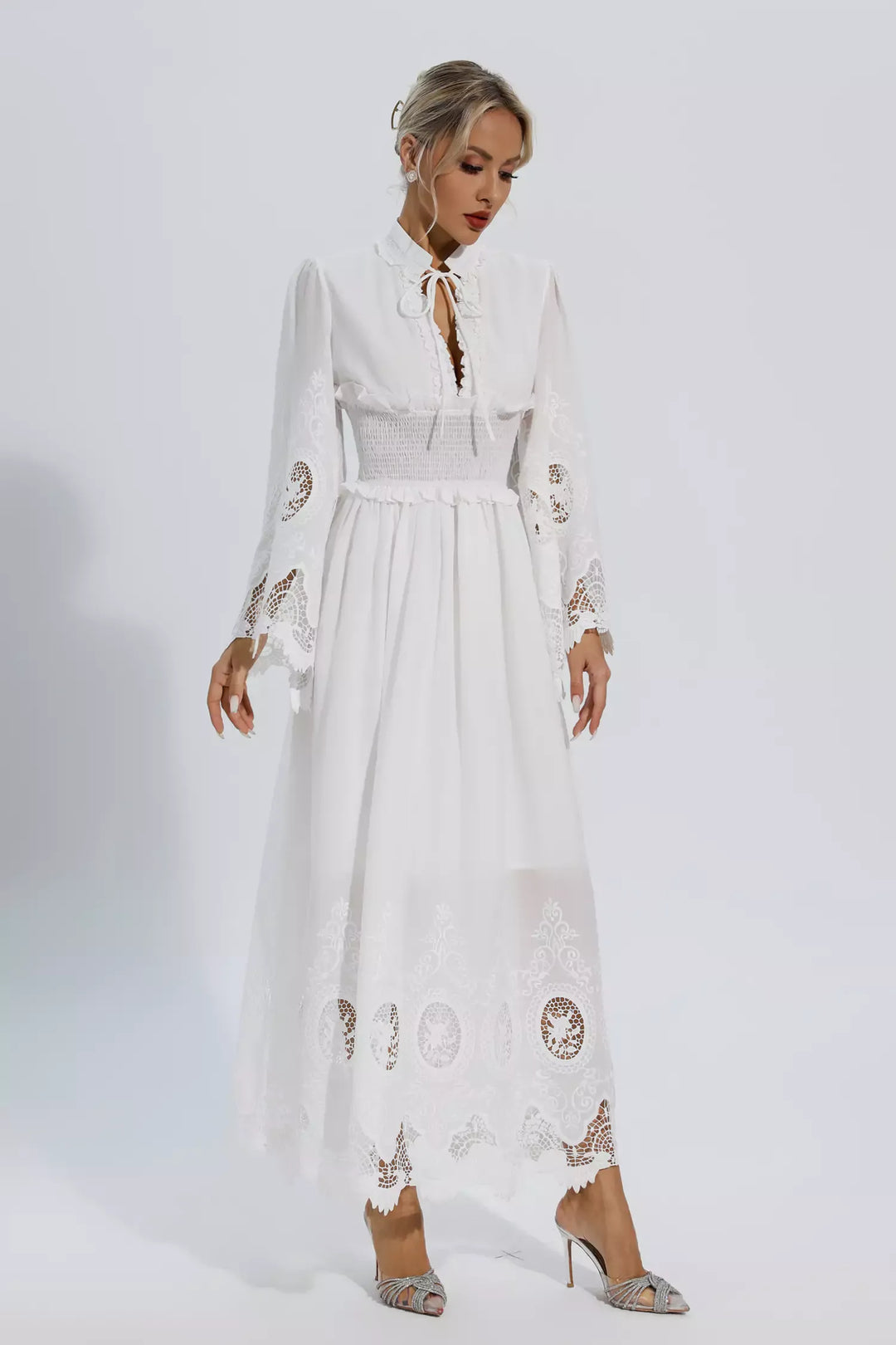 Blythe | White Long Sleeve Lace Maxi Dress