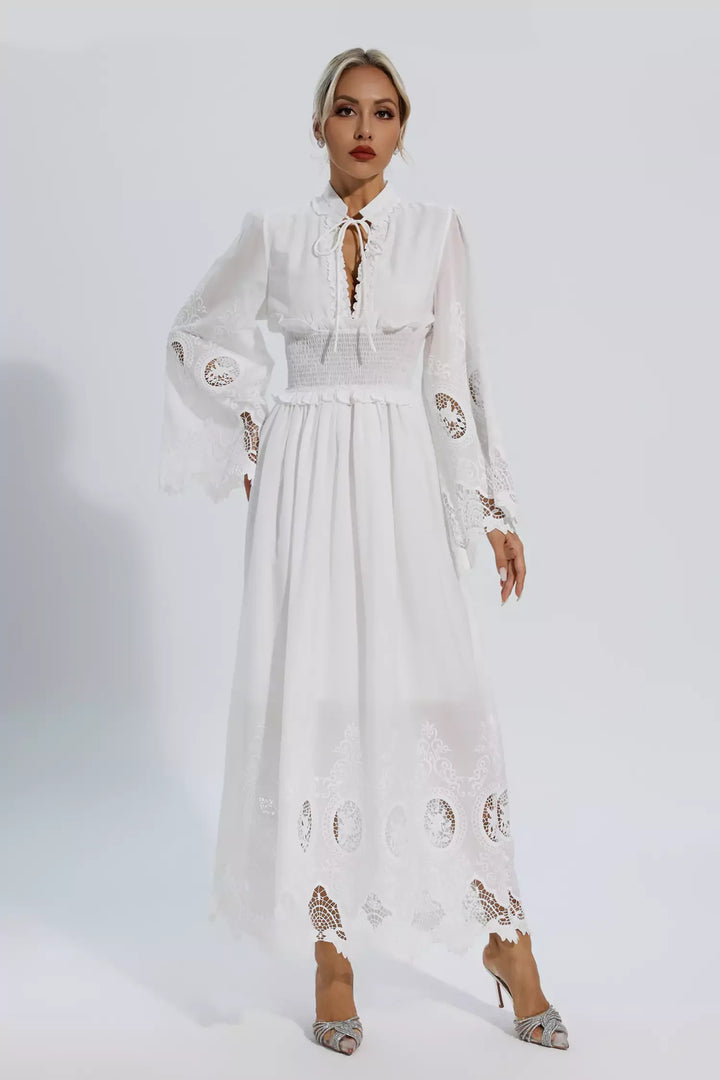 Blythe | White Long Sleeve Lace Maxi Dress