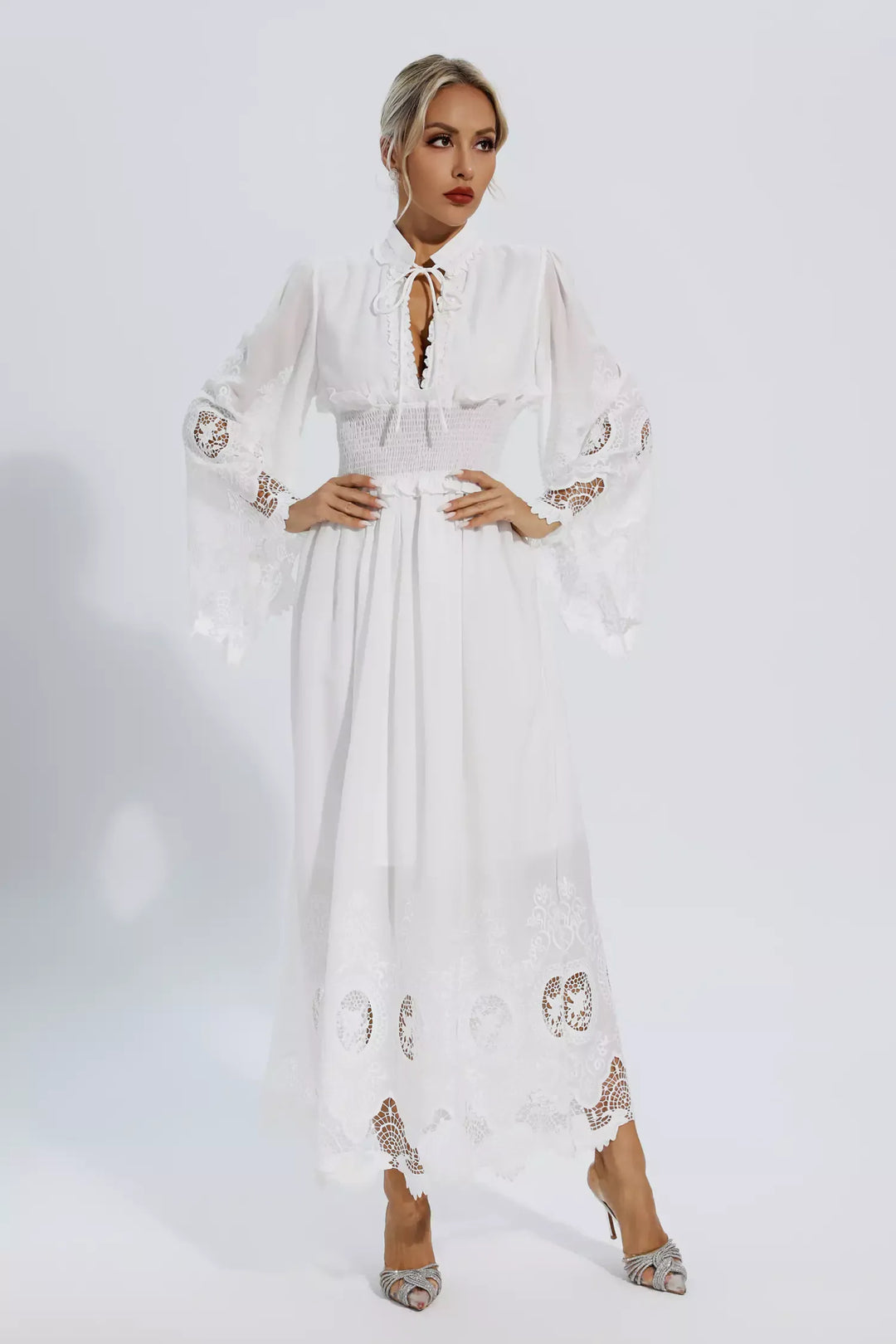 Blythe | White Long Sleeve Lace Maxi Dress