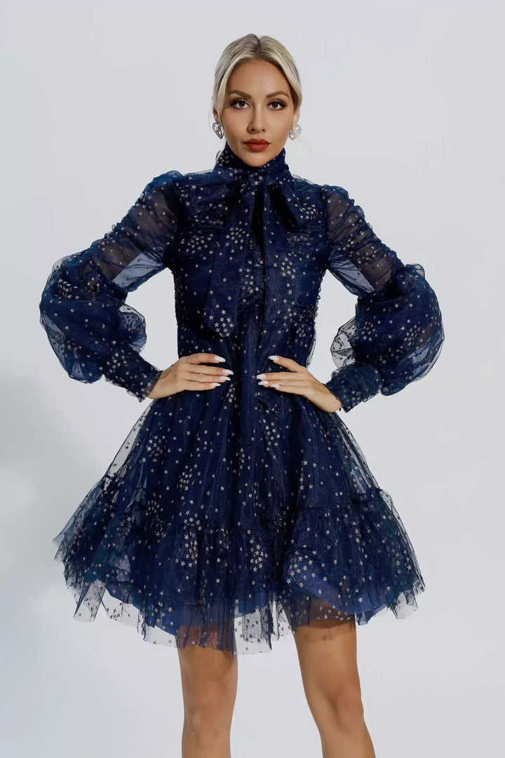 Anwen | Blue Mesh Stars Sequin Mini Dress