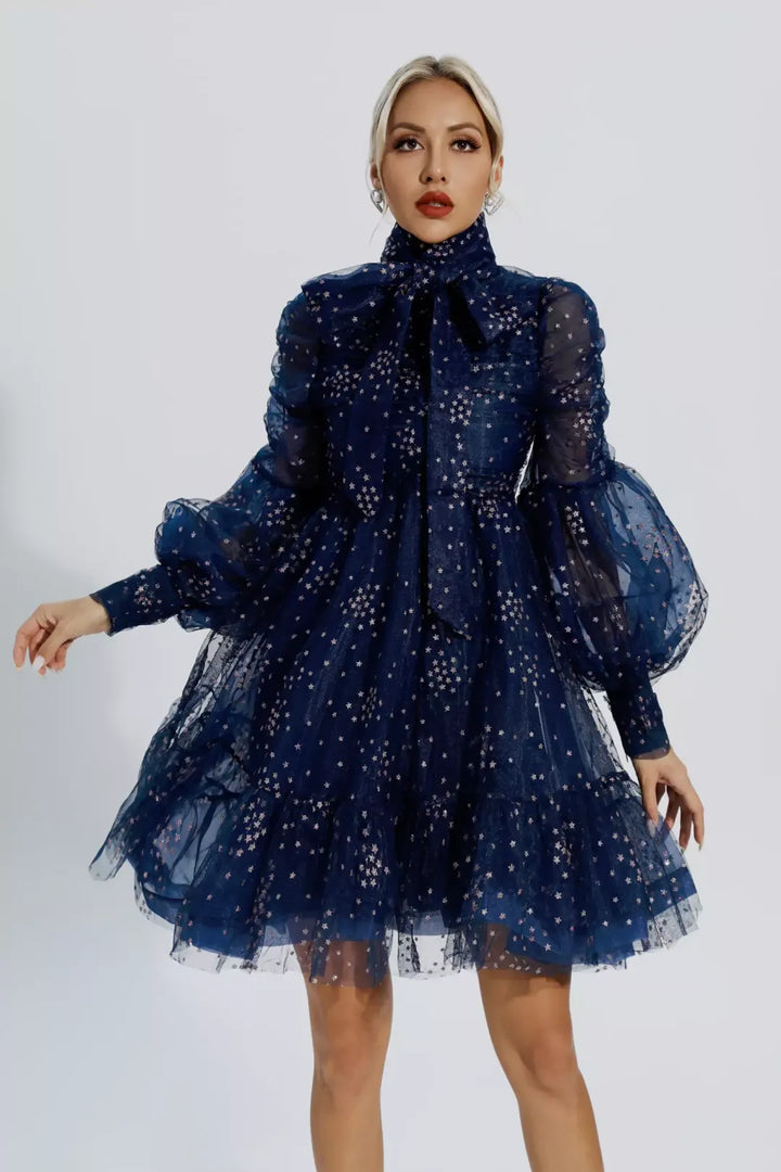 Anwen | Blue Mesh Stars Sequin Mini Dress