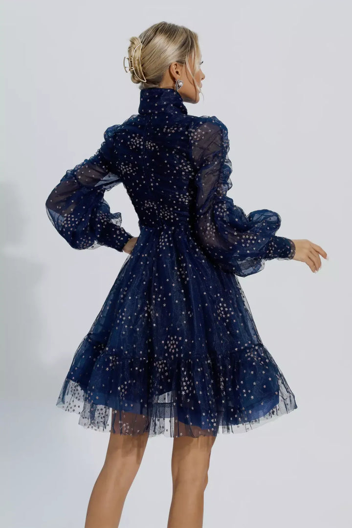 Anwen | Blue Mesh Stars Sequin Mini Dress