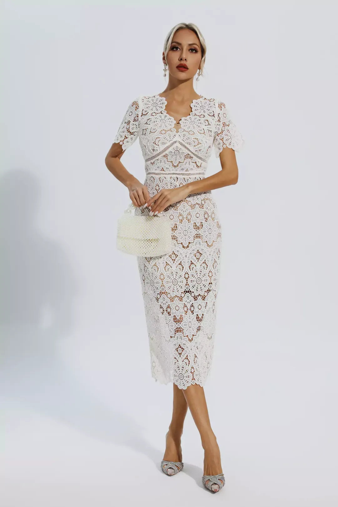 Yarra | White Lace Cutout Midi Dress