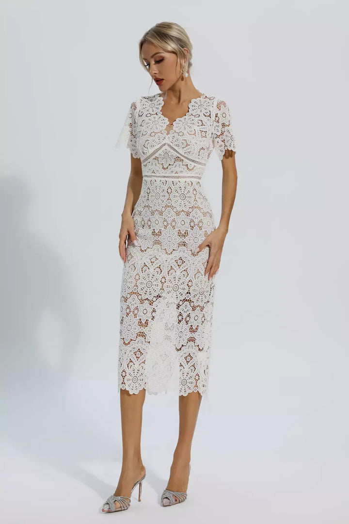 Yarra | White Lace Cutout Midi Dress