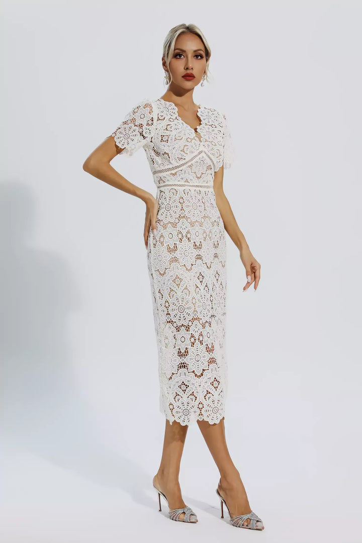 Yarra | White Lace Cutout Midi Dress