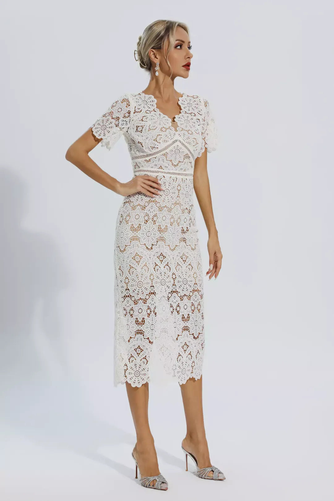 Yarra | White Lace Cutout Midi Dress