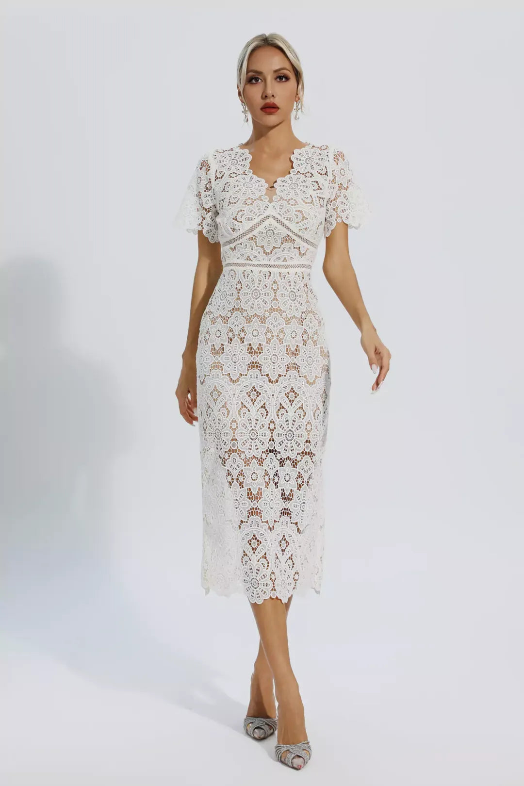 Yarra | White Lace Cutout Midi Dress