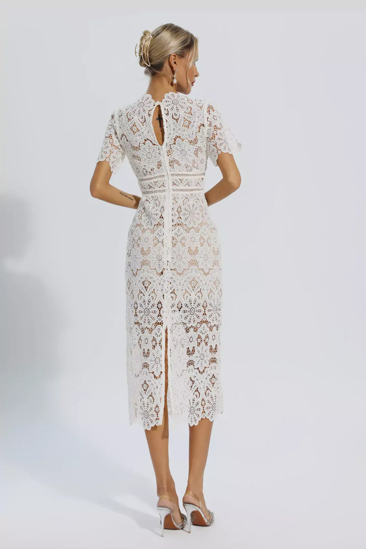 Yarra | White Lace Cutout Midi Dress