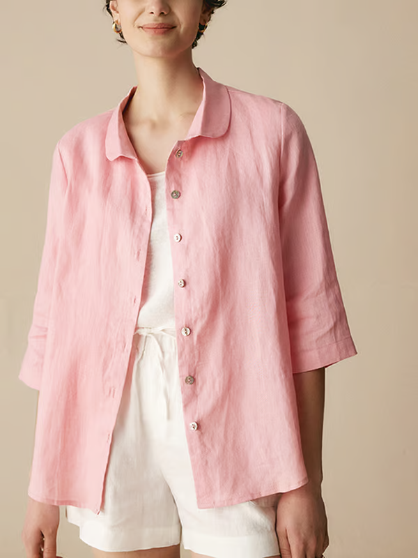 Mabel | Linen Casual Peter Pan Collar 3/4 Sleeve Shirt