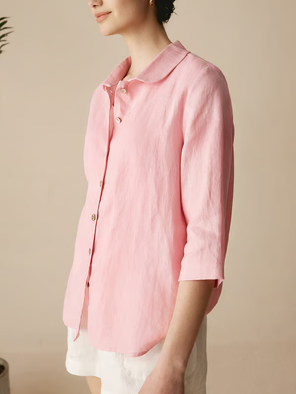 Mabel | Linen Casual Peter Pan Collar 3/4 Sleeve Shirt