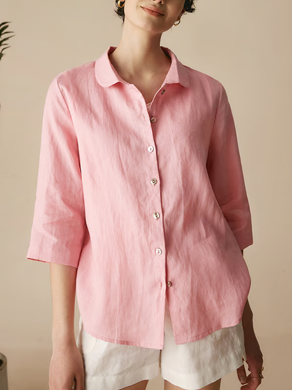 Mabel | Linen Casual Peter Pan Collar 3/4 Sleeve Shirt