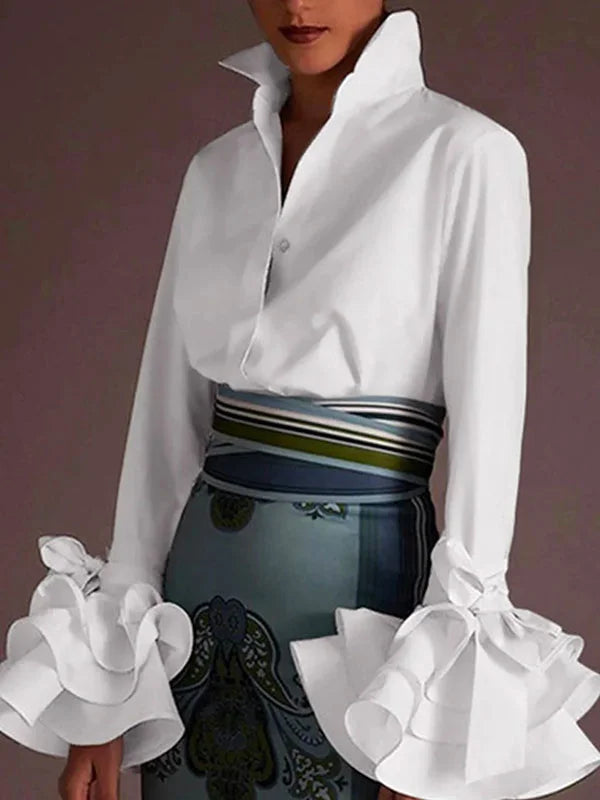 Elowen | Bow-Tied Flared Sleeve Lapel Blouse