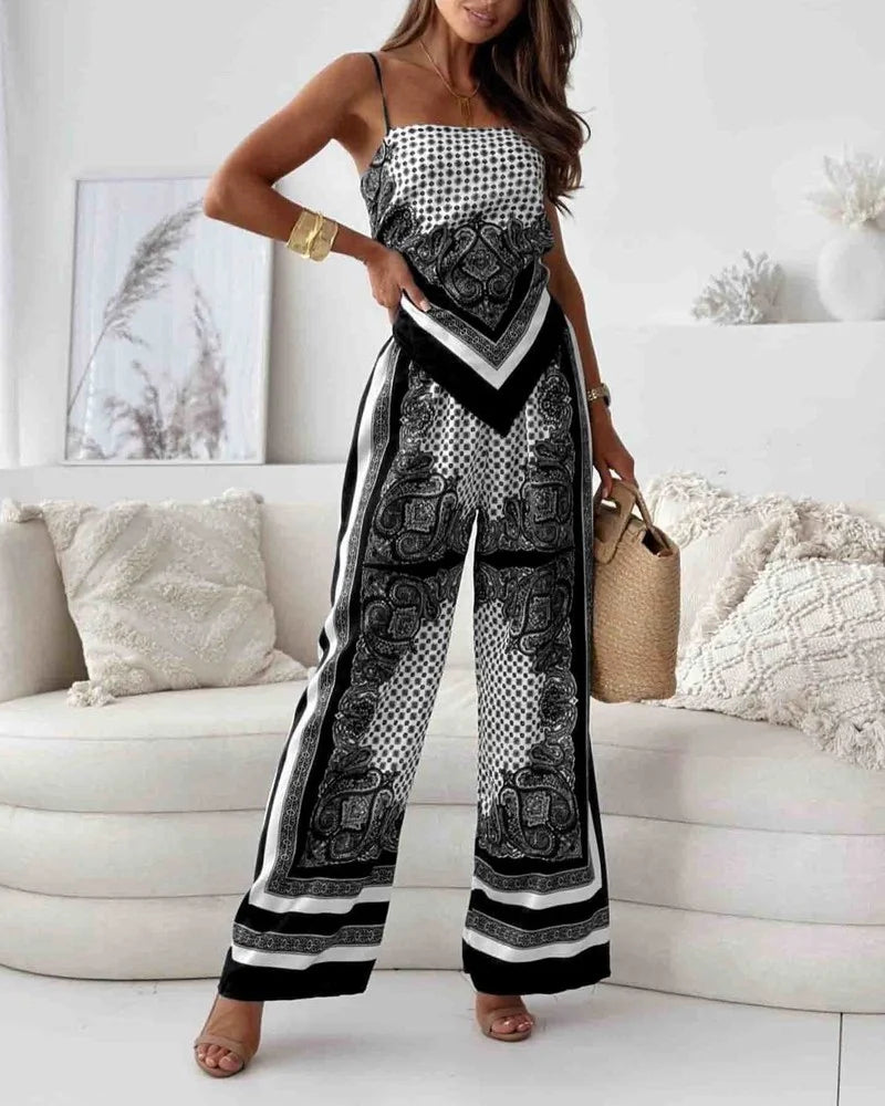 Elise | Printed Lace-Up Vest & Pants Set