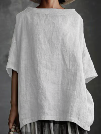 Leah | Round Collar Cotton Linen Shirt