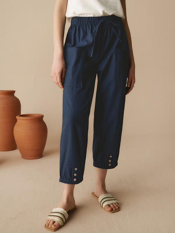 Beatrice | Linen Button Cropped Pants