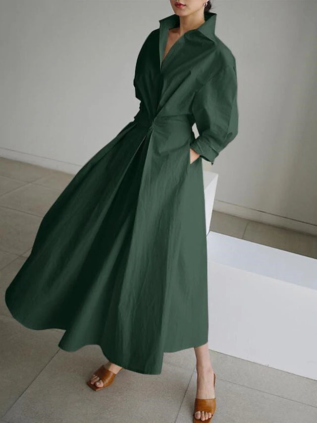 Astrid | Pocket Button Lapel Maxi Shirt Dress